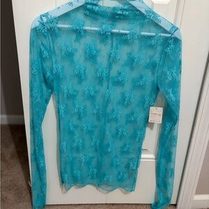 NWT Free People lace long sleeve aqua sz M